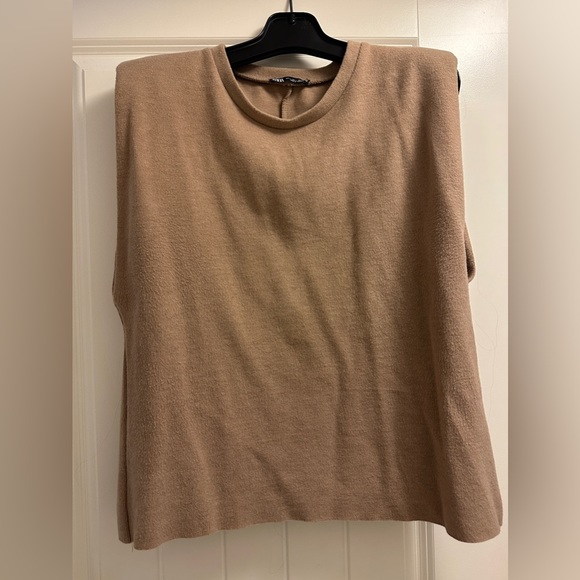 Zara Shoulder Pad Soft Feel Top Sweater Tan Beige Size Large - Picture 6 of 8